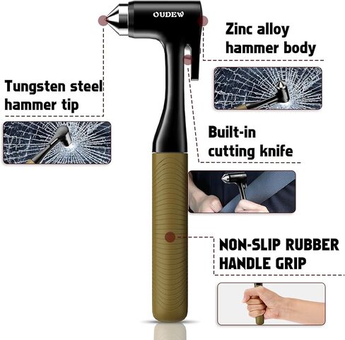 Car Window Breaker - Zinc Alloy Glass Breaker and Seat Belt Cutter - 3-in-1 Emergency Escape Kit with Fireproof All-Metal Design - Essential Car Safety Tool for Emergency Escape,Black, 1-Pack in Kuwait