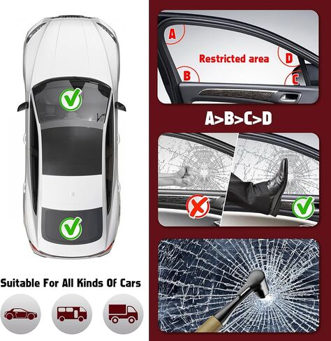 Car Window Breaker - Zinc Alloy Glass Breaker and Seat Belt Cutter - 3-in-1 Emergency Escape Kit with Fireproof All-Metal Design - Essential Car Safety Tool for Emergency Escape,Black, 1-Pack in Kuwait