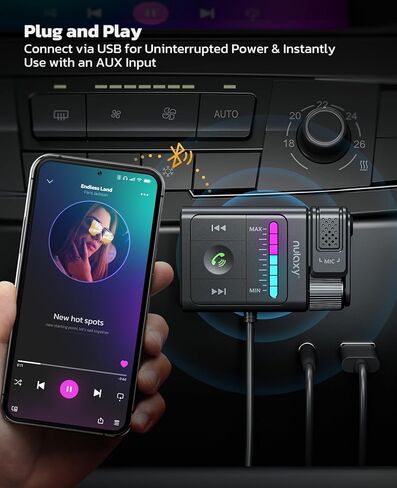 محول Nulaxy Bluetooth 5.3 AUX للسيارة مع قاعدة مغناطيسية قابلة للفصل وإلغاء الضوضاء، مجموعة استقبال موسيقى بلوتوث هاي فاي مع توصيل وتشغيل USB للمكالمات بدون استخدام اليدين وصوت ستيريو in Kuwait