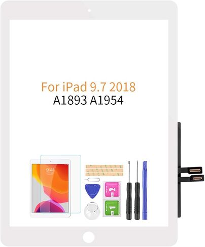 قطع غيار شاشة تعمل باللمس لجهاز IPad 9.7 بوصة 2018 /iPad 6 6th Gen A1893 A1954، (بدون شاشة LCD، بدون زر الصفحة الرئيسية) مع واقي شاشة مجاني + أدوات إصلاح (أبيض) in Saudi Arabia