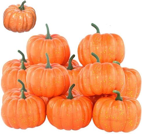 Rocutus 12 Pieces Mini Artificial Pumpkins,Lifelike Simulation Mini Pumpkins Fall Mini Artificial Pumpkins,Halloween Thanksgiving Autumn Theme Party Decorations Mini Pumpkins (Orange) in Saudi Arabia
