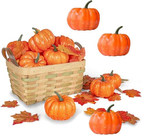Rocutus 12 Pieces Mini Artificial Pumpkins,Lifelike Simulation Mini Pumpkins Fall Mini Artificial Pumpkins,Halloween Thanksgiving Autumn Theme Party Decorations Mini Pumpkins (Orange) in Saudi Arabia