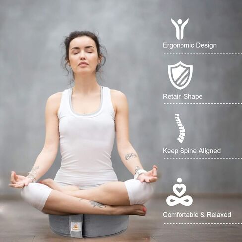 وسادة تأمل مطرزة D = 16 بوصة ارتفاع = 5.5 بوصة وسادة تأمل مخملية مستديرة وسادة يوجا مسند للأرضيات Zafu هياكل الحنطة السوداء الطبيعية تجلس على الأرض غطاء من القطن العضوي القابل للإزالة وسادة ركوع كبيرة in Kuwait