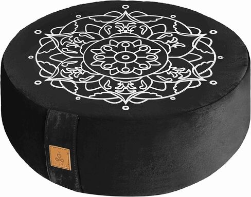 وسادة تأمل مطرزة D = 16 بوصة ارتفاع = 5.5 بوصة وسادة تأمل مخملية مستديرة وسادة يوجا مسند للأرضيات Zafu هياكل الحنطة السوداء الطبيعية تجلس على الأرض غطاء من القطن العضوي القابل للإزالة وسادة ركوع كبيرة in Kuwait