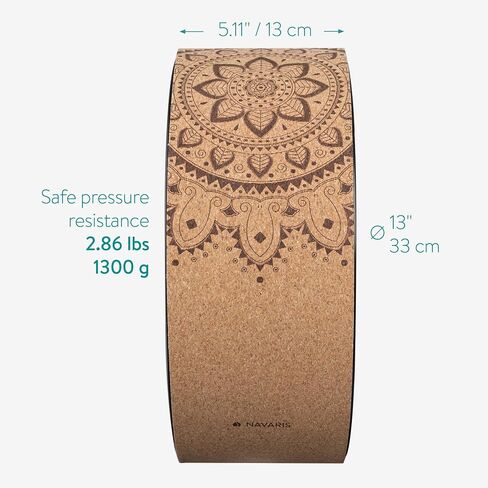 Navaris Cork Yoga Wheel - Prop for Stretching, Flexibility, Back Bends - Helps Deepen Poses and Stretch Back, Shoulders, Chest - 13" (33cm) Diameter in Saudi Arabia