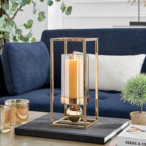 Danya B. Luna Warm Gold Tinted Glass Large Hurricane Candle Holder in Saudi Arabia