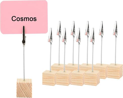 حامل مشابك مذكرة بقاعدة مكعبة خفيفة الوزن 10 قطع من Cosmos مع مشبك مشبك التمساح لعرض بطاقات الأرقام والصور (لون خشبي فاتح) in Saudi Arabia