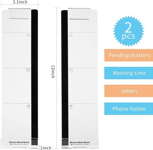Monitor Memo Board,Monitor Sticky Note Holder,Computer Accessories for Desk,Unique Desk Accessories Gifts for Office Women/Man 1Set (Left & Right) (with Phone Holder) in Kuwait