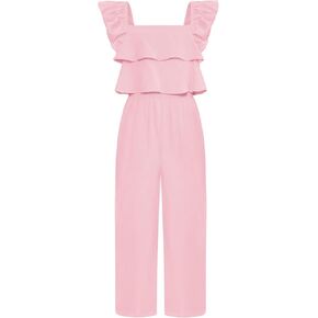 GRACE KARIN Girls Floral Jumpsuit Flutter Sleeve Square Neck Wide Leg Rompers