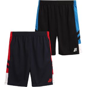 Pro Athlete Boys' Athletic Shorts – 2 Pack Active Performance Basketball Shorts with Pockets (8-16), Size 8, Black/Red Panel