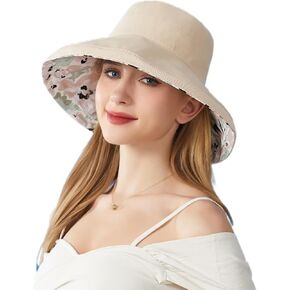 FaroDor Women's Packable Reversible Bucket Hat UV Sun Protection Wide Brim Summer Beach Cap