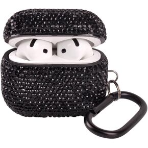 Sparkly Diamond Case for AirPods with Keychain, Shockproof Protective Premium Bling Rhinestone Cover Skin Compatible with AirPods Charging Case 2 & 1(White+AB C5)