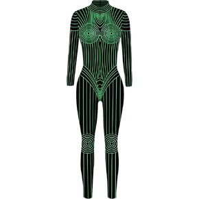 Panegy Women Men Skeleton Jumpsuit Adult Onesie 3D Skull Halloween Costume Romper Full Bodysuit Stretch Fit