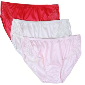 Shadowline Women's Nylon Hipster Panty with Lace Insert 3 Pack