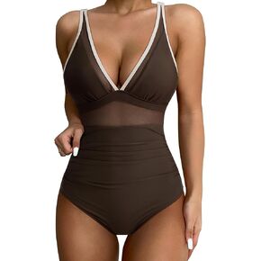 SUUKSESS Women Sexy Mesh Tummy Control Swimsuit Push Up High Waisted Bathing Suit