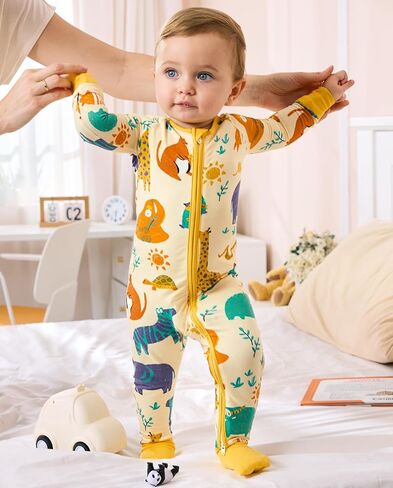 Bamboo Viscose Baby Footie Pajama, Zipper Pajamas for Baby Boys & Baby Girls, Sleep & Play Footed Pjs 3-6M in Kuwait
