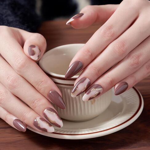 Purple Ombre Press on Nails Medium Almond, Handmade Chameleon Gel Magnet Cat Eye False Nail Kit, Glitter Magnetic Glue on Nail, Stiletto Jelly Stick On Nail for Women in Kuwait
