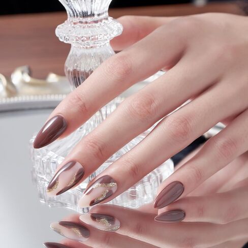 Purple Ombre Press on Nails Medium Almond, Handmade Chameleon Gel Magnet Cat Eye False Nail Kit, Glitter Magnetic Glue on Nail, Stiletto Jelly Stick On Nail for Women in Kuwait