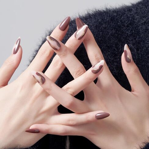 Purple Ombre Press on Nails Medium Almond, Handmade Chameleon Gel Magnet Cat Eye False Nail Kit, Glitter Magnetic Glue on Nail, Stiletto Jelly Stick On Nail for Women in Kuwait