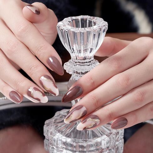 Purple Ombre Press on Nails Medium Almond, Handmade Chameleon Gel Magnet Cat Eye False Nail Kit, Glitter Magnetic Glue on Nail, Stiletto Jelly Stick On Nail for Women in Kuwait