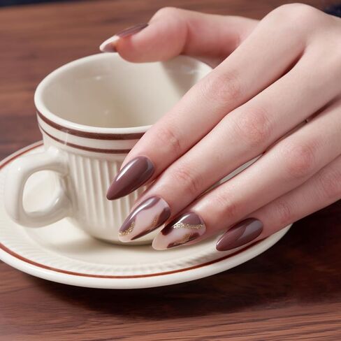 Purple Ombre Press on Nails Medium Almond, Handmade Chameleon Gel Magnet Cat Eye False Nail Kit, Glitter Magnetic Glue on Nail, Stiletto Jelly Stick On Nail for Women in Kuwait