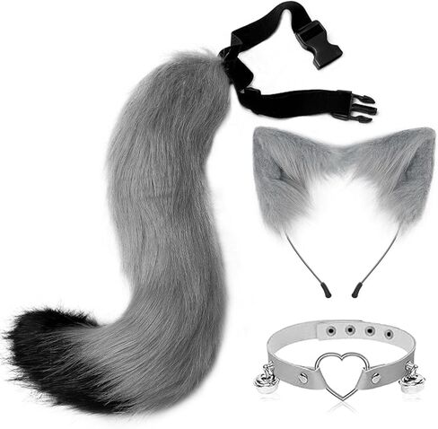 ERHAIYUN آذان القط عقال الذئب الثعلب ذيل الرقبة Chocker مجموعة اليدوية الحيوان تأثيري حلي فو الفراء اكسسوارات الحفلات in Kuwait