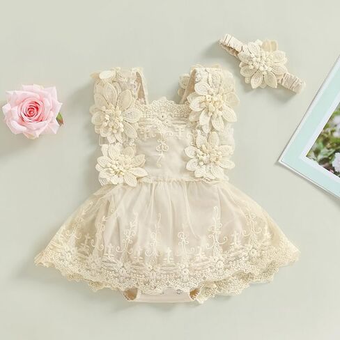FIOMVA Baby Girl Lace Romper Bodysuit Outfits for Birthday,photoshoot,photography,Cake Smash,Gift in Kuwait