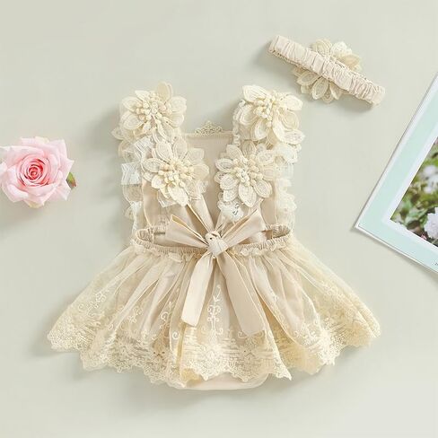 FIOMVA Baby Girl Lace Romper Bodysuit Outfits for Birthday,photoshoot,photography,Cake Smash,Gift in Kuwait