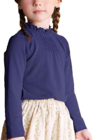 Colorful Childhood Girls Puff Long Sleeve T Shirt Fall Princess Pleated Ruffles Collar Blouses Spring Tops in Saudi Arabia