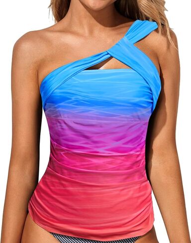 Tempt Me Women Tankini Top Swim Tops Ruched One كتف ثوب السباحة ملابس السباحة قمم فقط in Kuwait