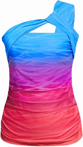 Tempt Me Women Tankini Top Swim Tops Ruched One كتف ثوب السباحة ملابس السباحة قمم فقط in Kuwait