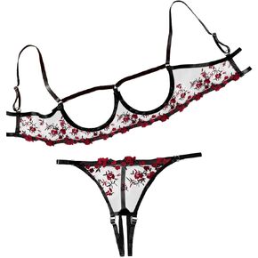 Lilosy Sexy Underwire Floral Lace Sheer Lingerie Set for Women See Through Bra and Panty 2 Piece