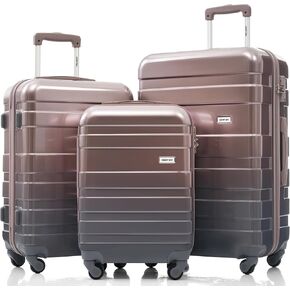 Merax 3 قطع قابلة للتوسيع ABS Hardshell مجموعات الأمتعة الدوارة عجلة حقيبة TSA قفل البدلة، عاجي/بني، 20/24/28 بوصة