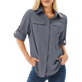 Toumett Women's UPF 50 Long Sleeve UV Sun Protection Safari Shirts Outdoor Quick Dry Fishing Hiking Travel Shirts