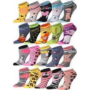 Tipi Toe Women's 20 Pairs Colorful Patterned Low Cut/No Show Socks