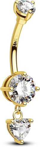 CM Crareesi Mania 10K Solid Gold Belly Button Ring Dangle 10K Yellow Gold Belly Rings 14G Navel Piercing Jewelry Teardrop Belly Bars in Kuwait