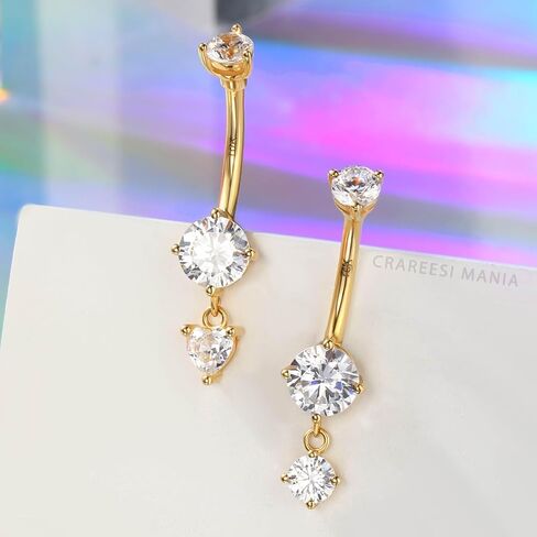 CM Crareesi Mania 10K Solid Gold Belly Button Ring Dangle 10K Yellow Gold Belly Rings 14G Navel Piercing Jewelry Teardrop Belly Bars in Kuwait