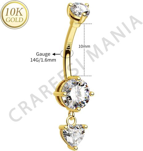 CM Crareesi Mania 10K Solid Gold Belly Button Ring Dangle 10K Yellow Gold Belly Rings 14G Navel Piercing Jewelry Teardrop Belly Bars in Kuwait