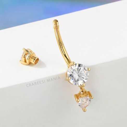 CM Crareesi Mania 10K Solid Gold Belly Button Ring Dangle 10K Yellow Gold Belly Rings 14G Navel Piercing Jewelry Teardrop Belly Bars in Kuwait