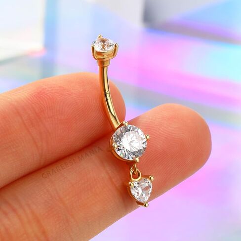 CM Crareesi Mania 10K Solid Gold Belly Button Ring Dangle 10K Yellow Gold Belly Rings 14G Navel Piercing Jewelry Teardrop Belly Bars in Kuwait