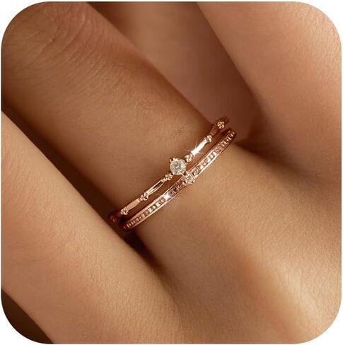 AIBELOPY 2 طبقات تاج خواتم للنساء 925 الفضة الاسترليني 14K الذهب لذيذ مكعب زركونيا خاتم الخطوبة الخلود الفرقة تكويم خاتم مجوهرات عيد ميلاد هدايا التخرج لأصدقاء ابنة in Kuwait