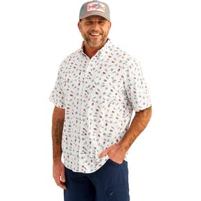 HUK Men's Tide Point Pattern Short Sleeve Shirt, Fishing Button Down