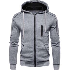Lu's Chic Men's Hoodies Jackets Fleece Long Sleeve Full Zip Up Sweater Slim Fit Sweatshirt