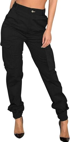 Women's High Waist Cargo Jogger Camo Pants with Pockets Slim Casual Camouflage Combat Hiking Active Sweatpants in Kuwait