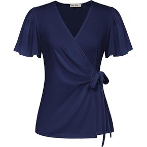 GRACE KARIN Womens Dressy Tops Flowing Chiffon Short Sleeve Blouses 2024 Summer Blouses V Neck Wrap Business Work Shirts Tops