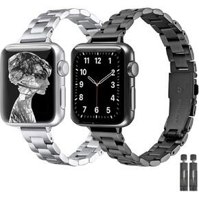 THOBY Metal Bands Compatible with Apple Watch 38mm 40mm 41mm 42mm 44mm 45mm 49mm Women Replacement Stainless Steel Strap for iWatch Series 9 8 7 6 5 4 3 2 1 SE，2 Pack