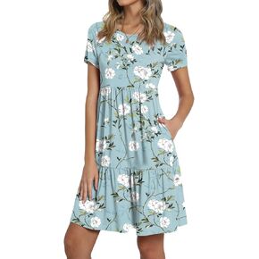 TAOHUADAO Women's Short Sleeve T-Shirt Dresses Casual Ruffle Swing Dress with Pockets