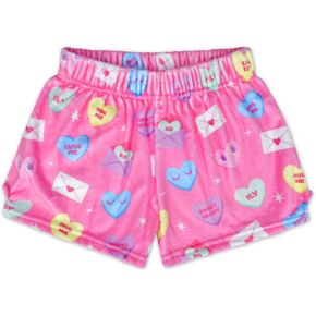 iscream Big Girls Silky Soft Pretty Print Plush Fleece Shorts - Hearts & Flowers Collection