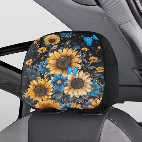 Bulopur You are My Sunshine Auto وسادة أغطية مسند الرأس حزمة من 2، فراشة عباد الشمس سيارة مسند الرأس يغطي الملحقات العالمية، زهرة صفراء الديكور الواقي للسيارات in Kuwait