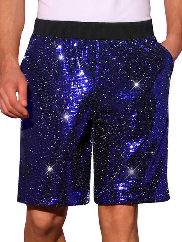 Lars Amadeus Sequins Shorts for Men's Summer Elastic Waist Party Disco Shiny Short Pants in Saudi Arabia